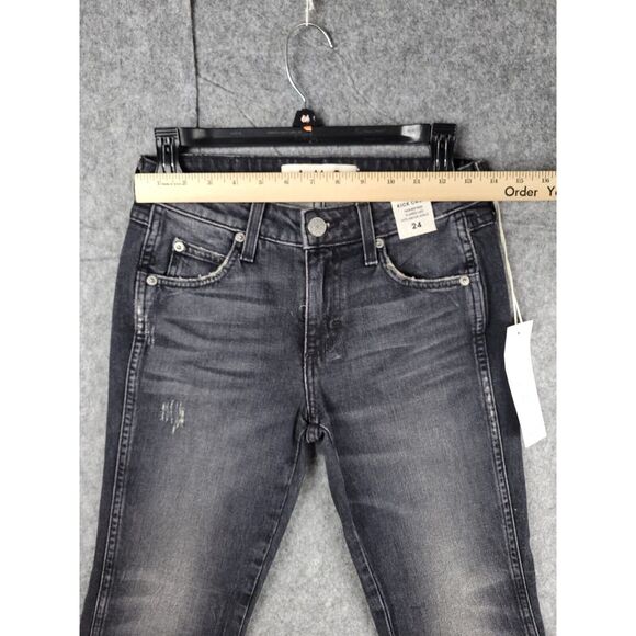 AMO Kick Crop Jeans Women's 24 (27 x 26) Bootcut Crop Raw Hem Black Faded NWT - Picture 6 of 9